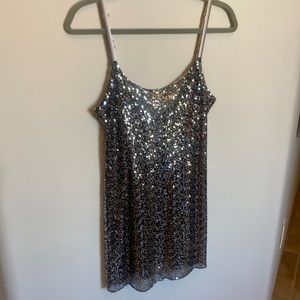 Free People silver and black sequin slip dress